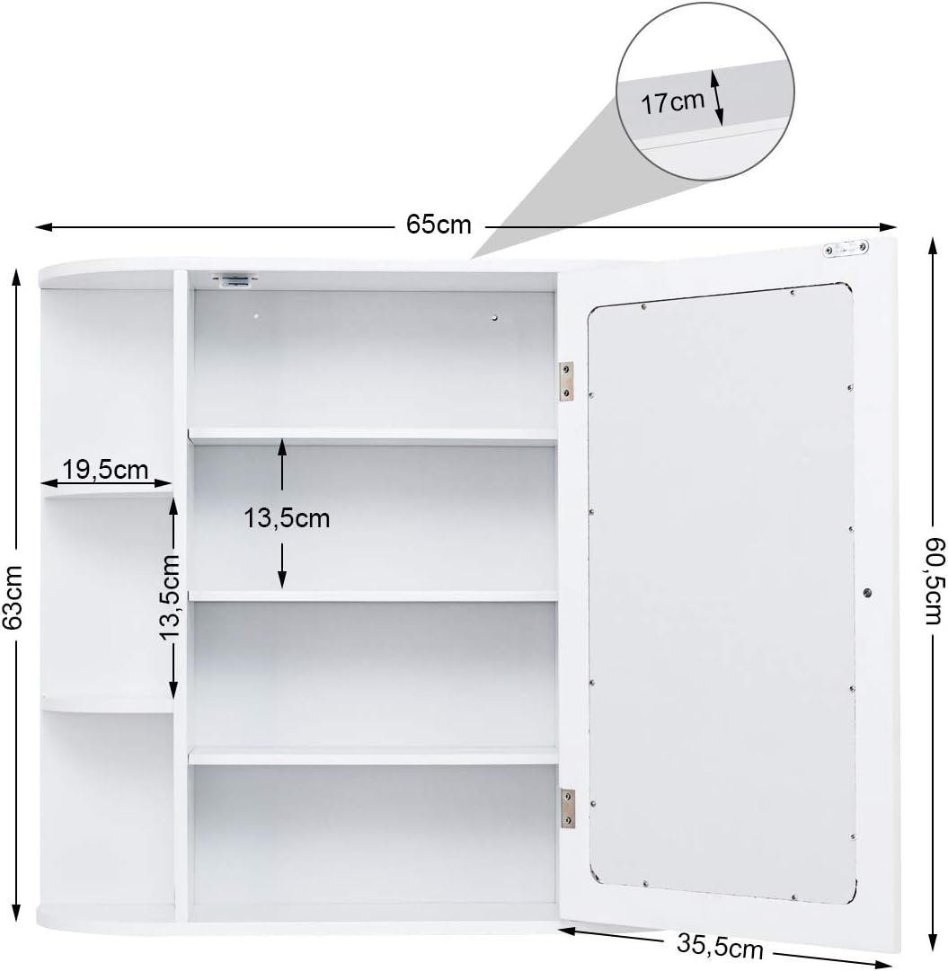 KOMFOTTEU Spiegelschrank Badschrank Hängeschrank, 66 x 17 x 63 cm