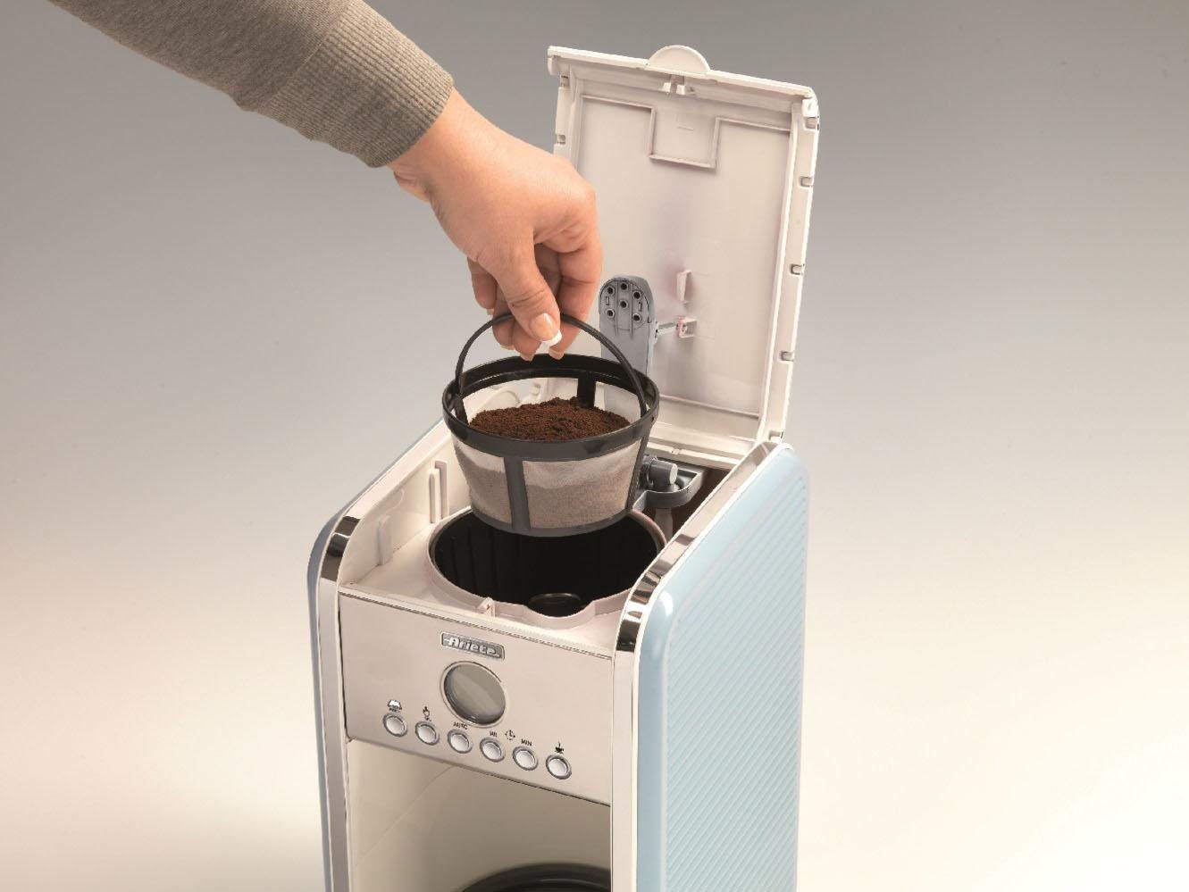 Ariete Filterkaffeemaschine Vintage 1342, blau, 1,5l Kaffeekanne, Permanentfilter, Startzeit Kaffeezubereitung programmierbar