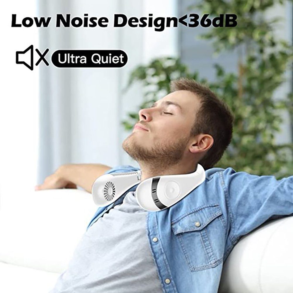 IBETTER Mini USB-Ventilator Halsventilator, Mini Ventilator, 5000mAh Foldable Bladeless Fan, 360° Cooling, Rechargeable with 3 Speeds