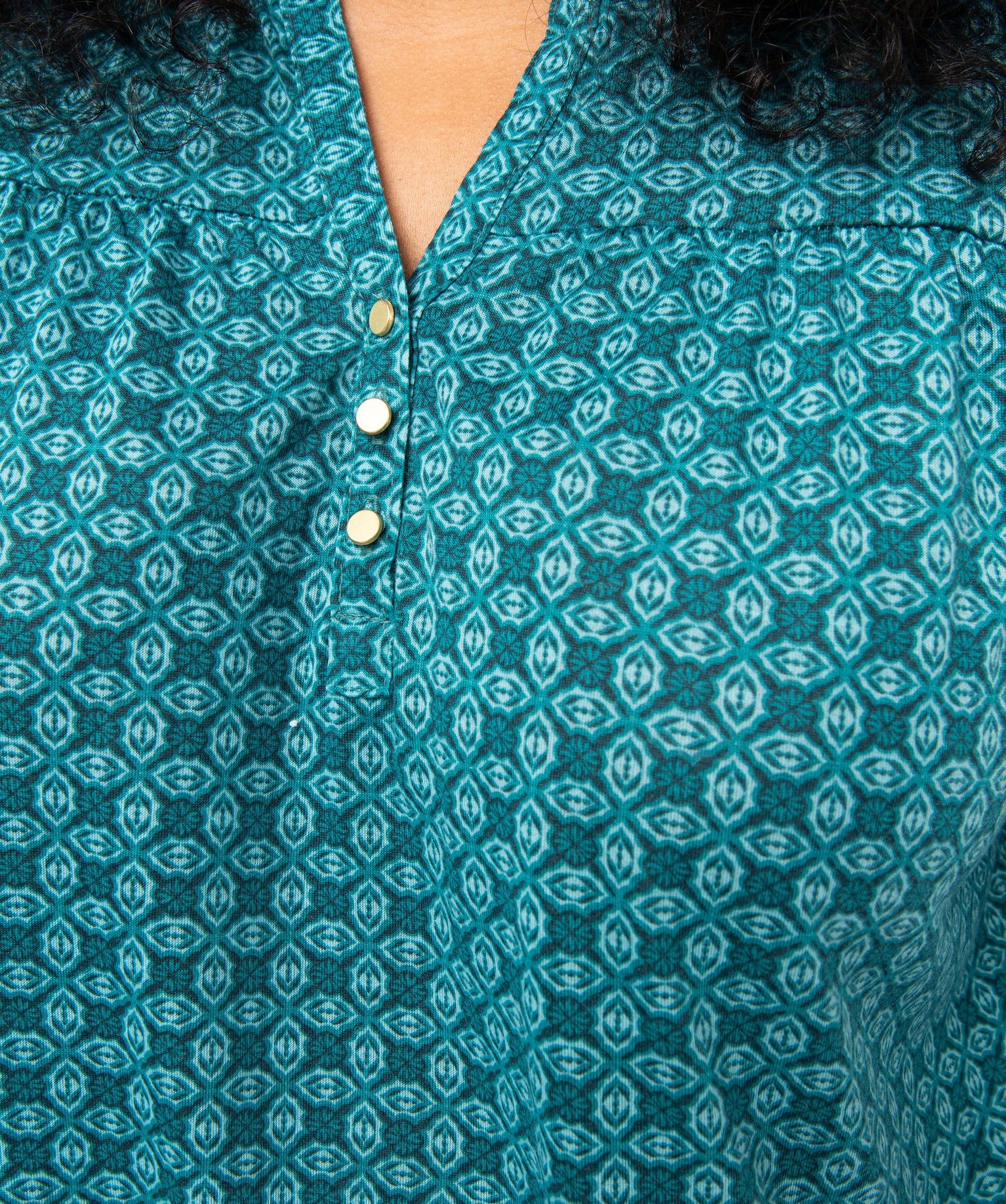 Tee-shirt femme grande taille à manches 3/4 imprimé bleu | GEMO