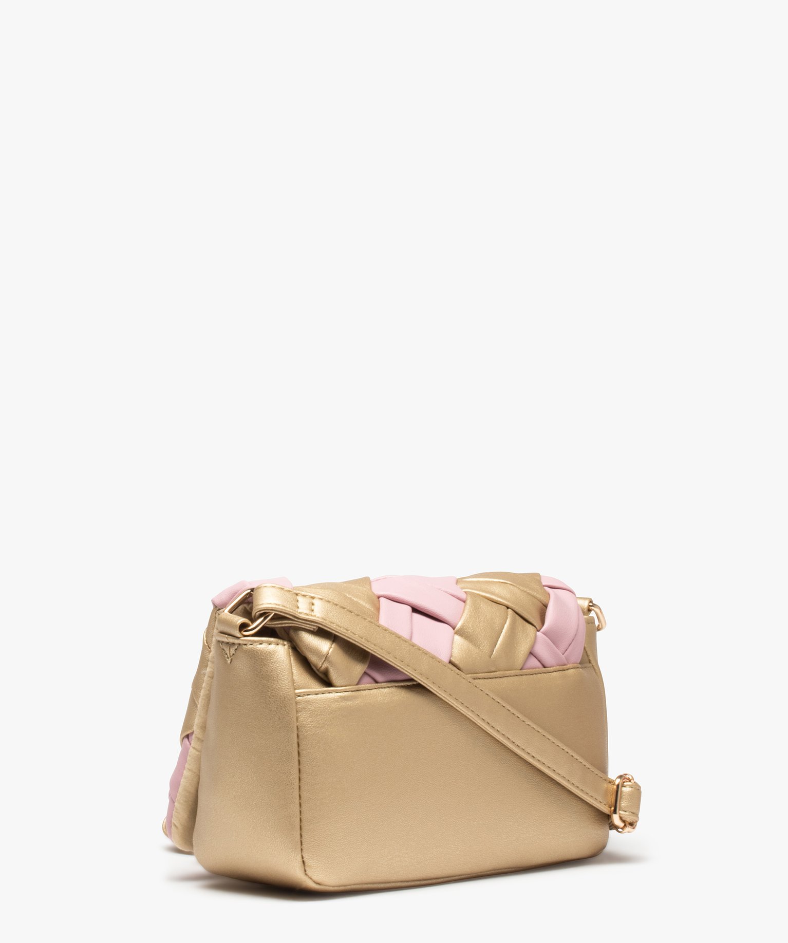 Sac bandoulière femme à rabat tressé bicolore rose | GEMO
