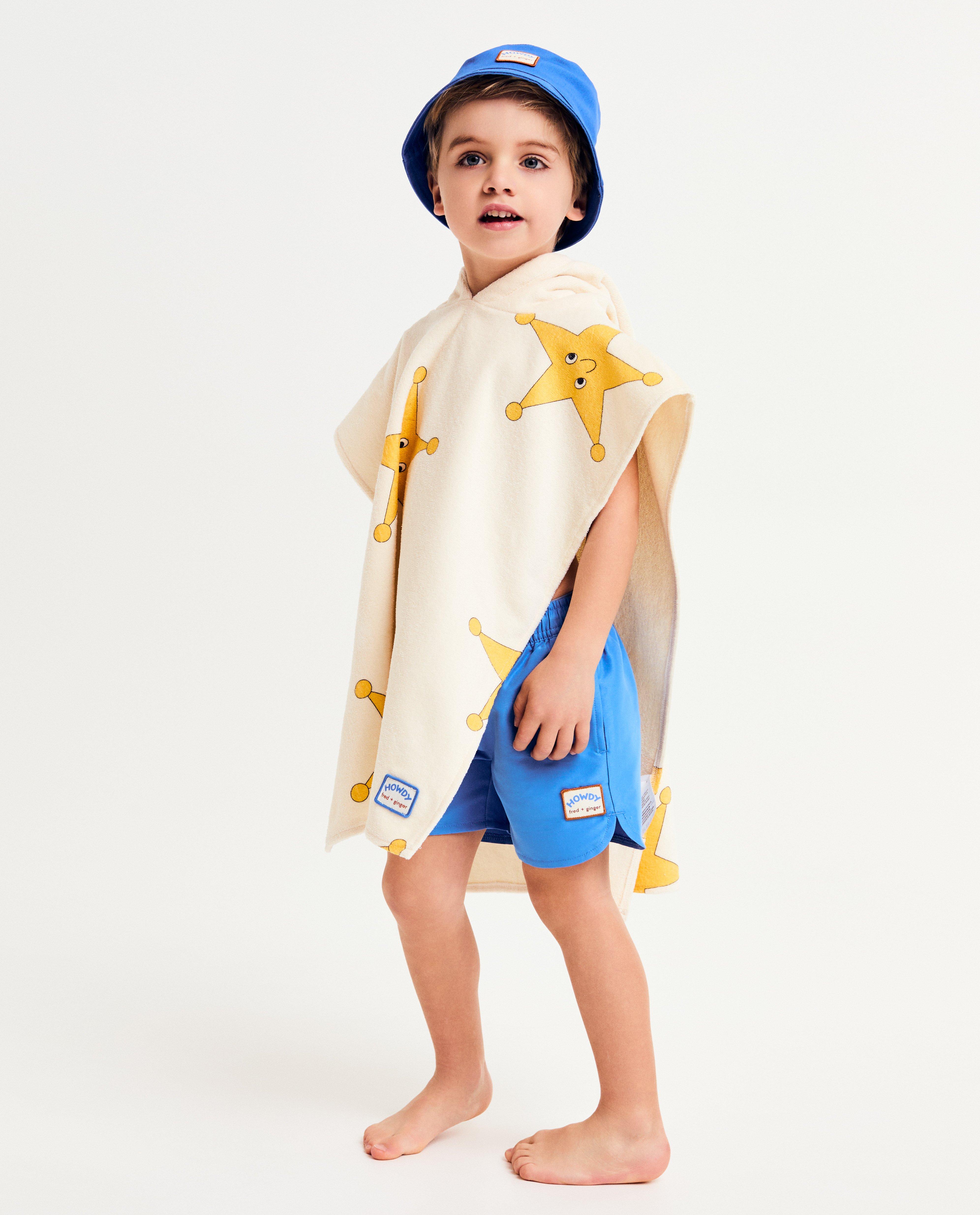 Poncho de baie Fred + Ginger cu imprimeu de stele, alb