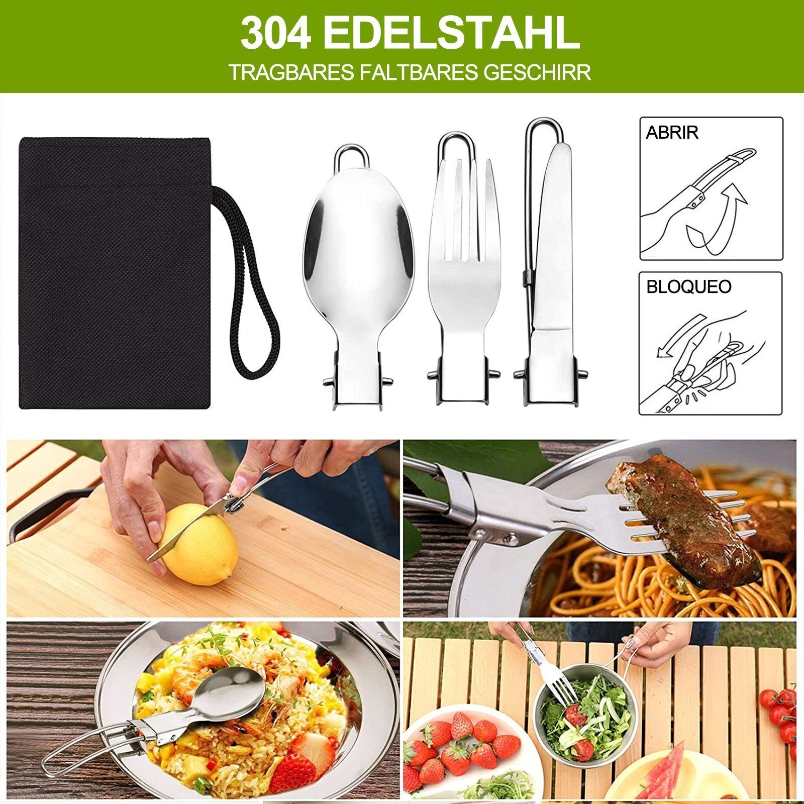 MDHAND Gaskocher Geschirr-Set Tragbar Kochgeschirr Topf Kocher Set,Aluminium, (15-St), mit Faltender Löffel Gabel Cutter Cup für 2 bis 3 Personen