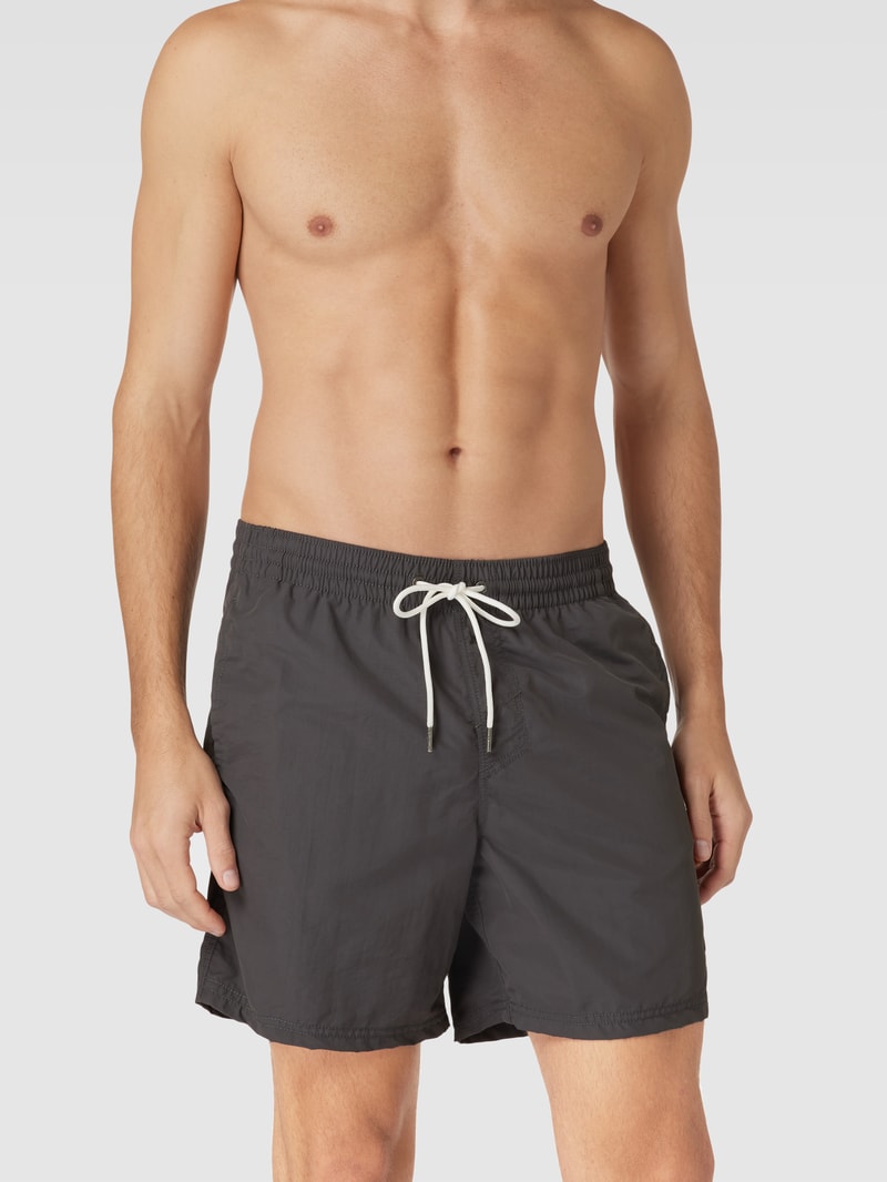 Badehose mit Label-Stitching Modell 'Vert' in dunkelgrau