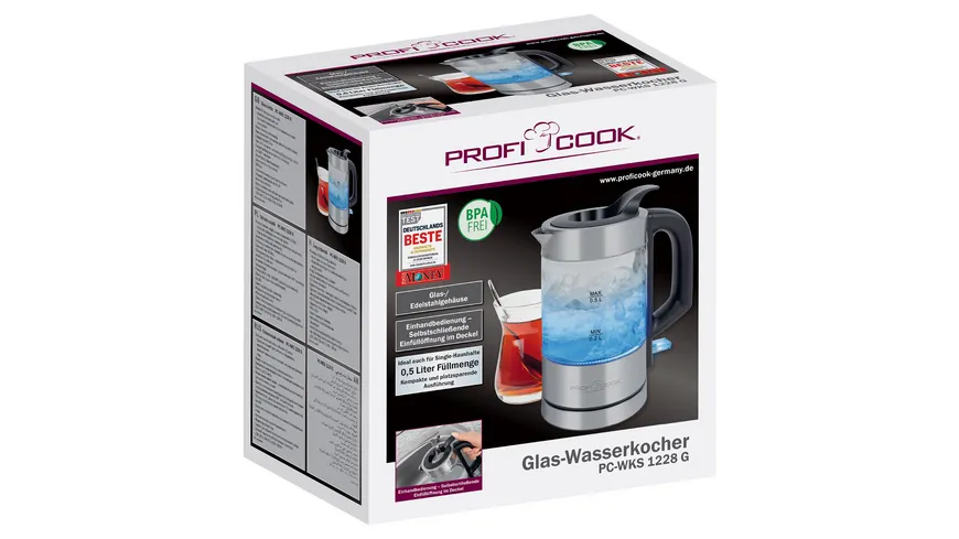 PROFI COOK Wasserkocher Glas PC-WKS 1228G 0,5l