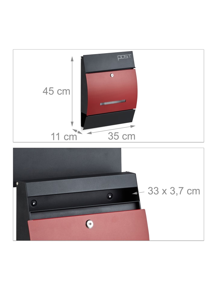 relaxdays Briefkasten Zeitungsfach in Schwarz Rot günstig kaufen onesize
