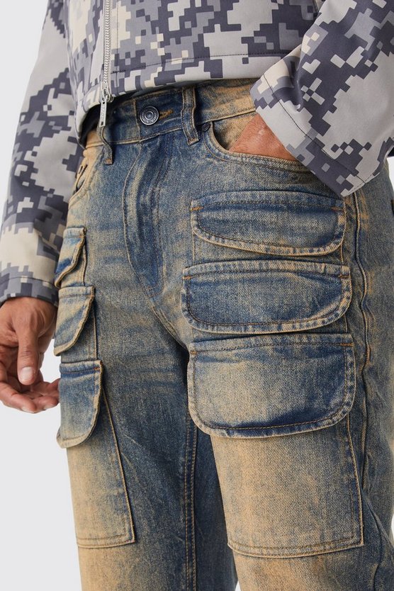 Zerrissene Cargo-Jeans mit geradem Bein