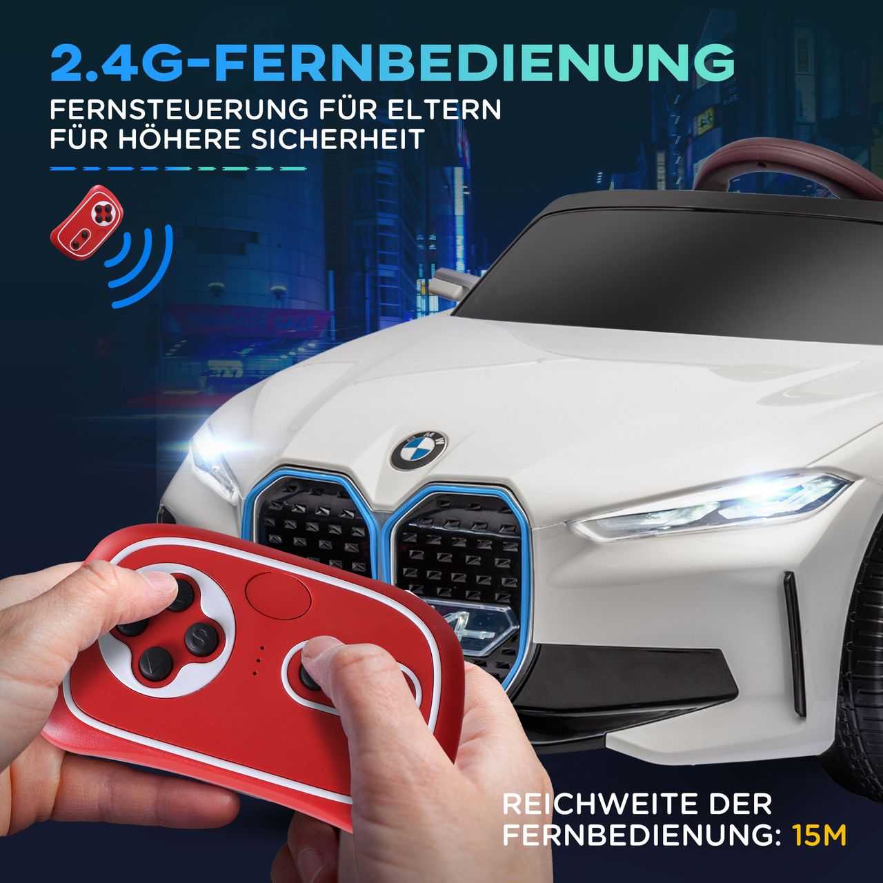 HOMCOM Kinder Elektroauto Elektrofahrzeuge mit Fernbedienung, MP3-Player, Weiß