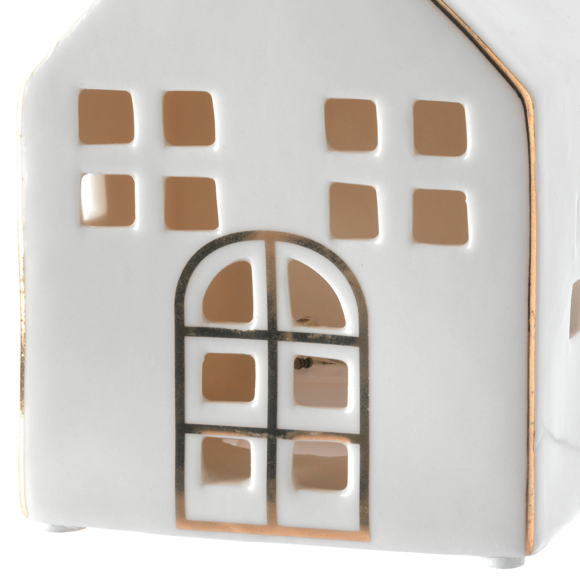 Kleines LED-Deko-Haus aus Keramik weiss