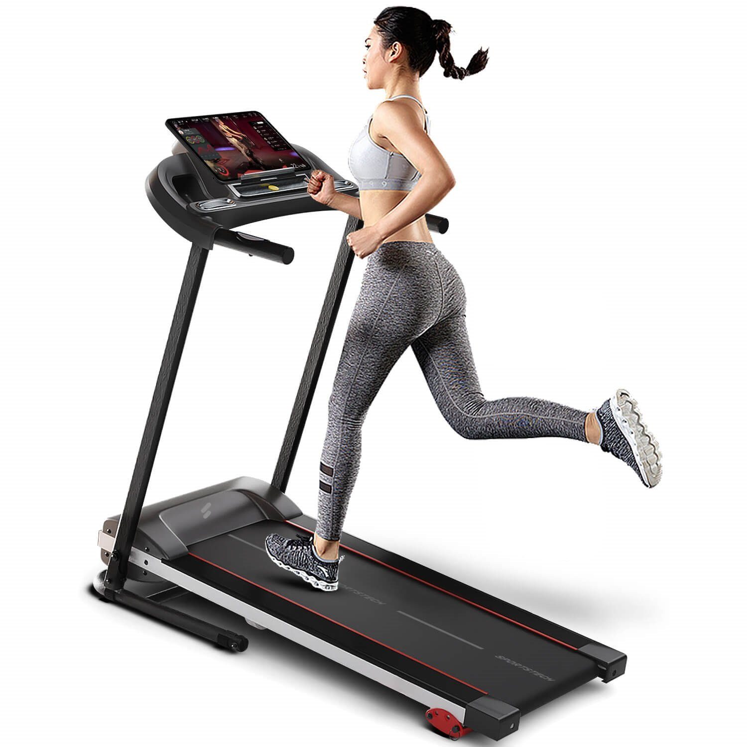 Sportstech Laufband F10, App function + lubrication function + heart rate belt + 13 programs