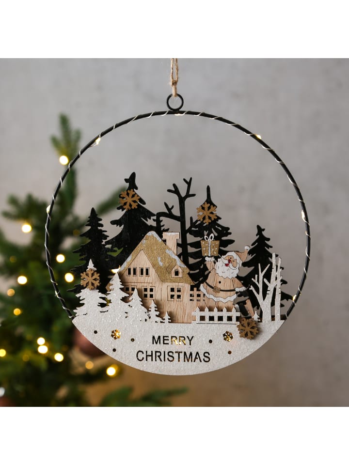 MARELIDA LED Dekoring mit Santa Dekohänger Fensterdeko D: 25cm in natur günstig kaufen onesize