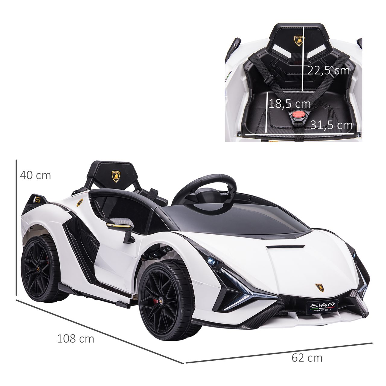 HOMCOM Kinderfahrzeug 2 Fahrmodi SIAN SUV-Auto-Spielzeug Elektroauto mit Fernbedienung extra breiten Reifen Musik(MP3/USB) Licht 3–5 Jahre PP Metall Weiß 108 x 62 x 40 cm