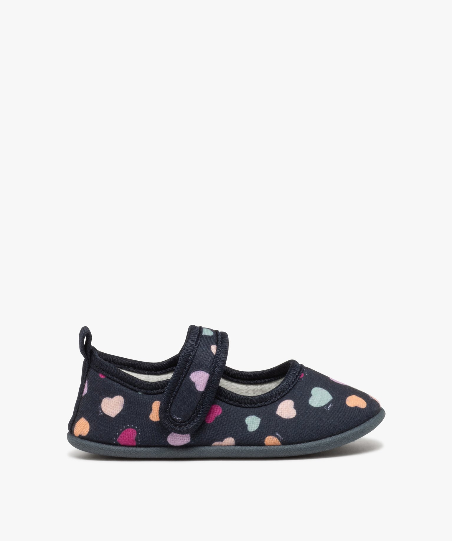 Chaussons fille ballerines en textile imprimé petits coeurs bleu | GEMO
