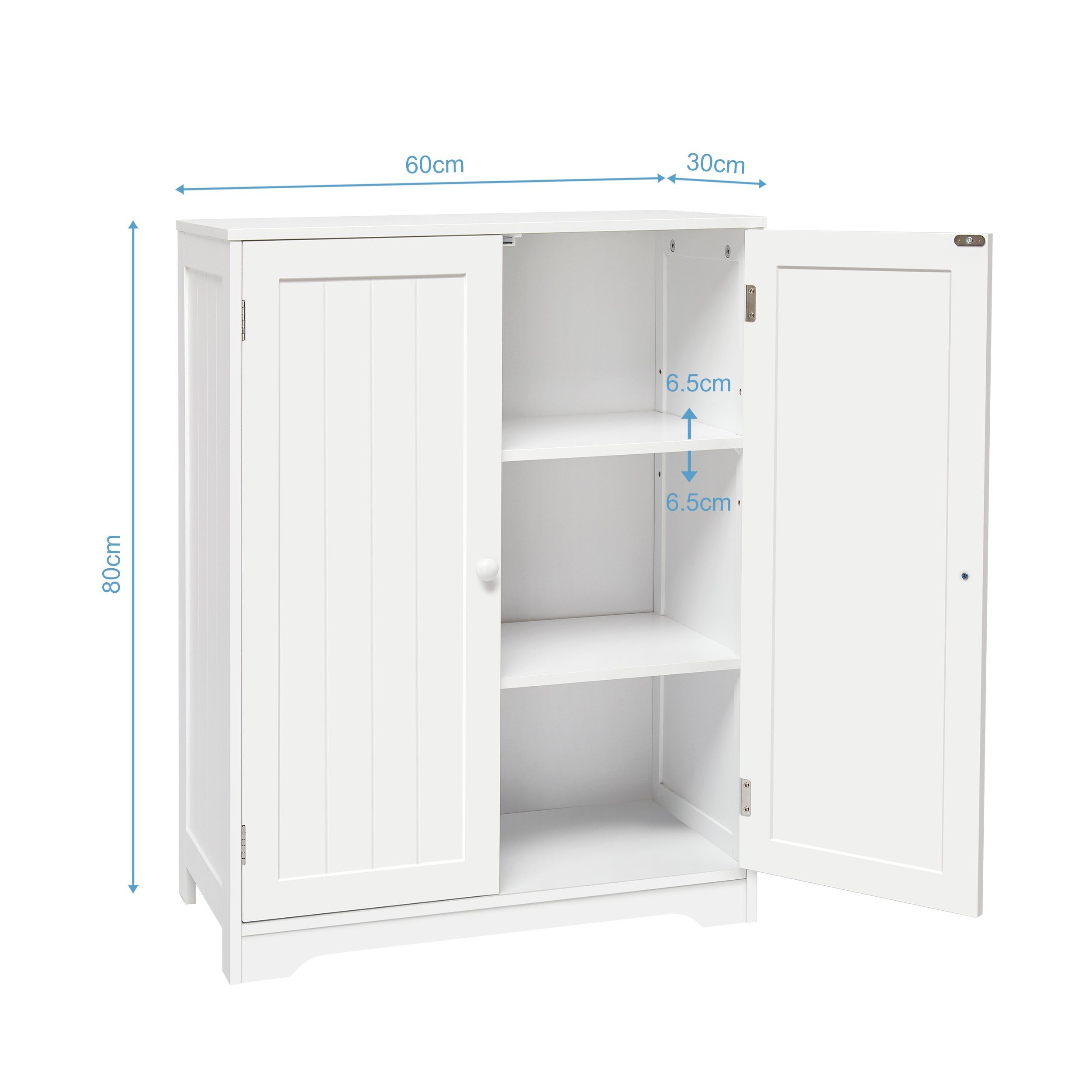 Mondeer Badkommode Badezimmerschrank, mit Stauraum, 30 x 60 x 80 cm, Weiß