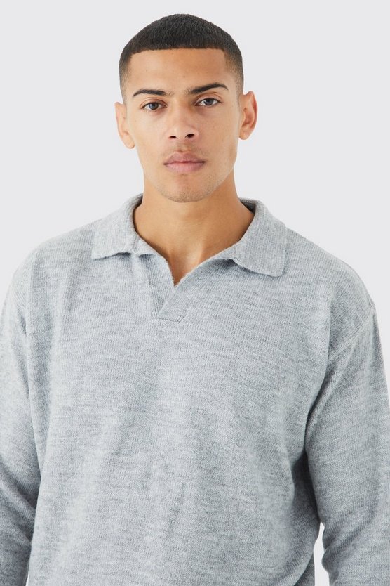 Langärmliges kastiges Poloshirt
