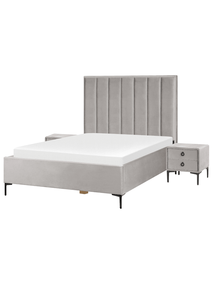 Beliani Schlafzimmer Set SEZANNE in Grau/Schwarz - (W) 150 x (H) 142 x (L) 215 cm günstig kaufen onesize
