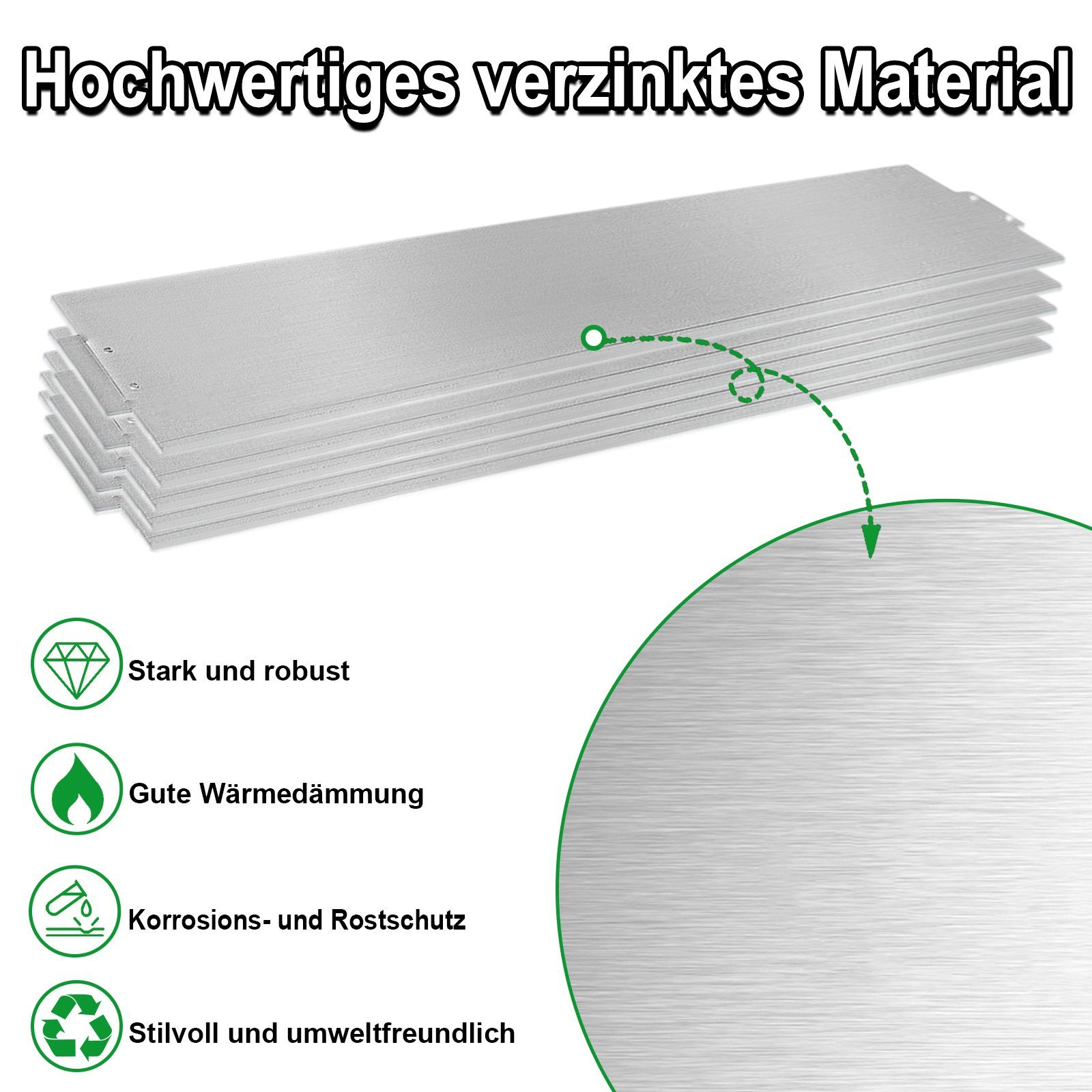 UISEBRT Rasenkante Beeteinfassung Metall Verzinkt Beetumrandung, Silber