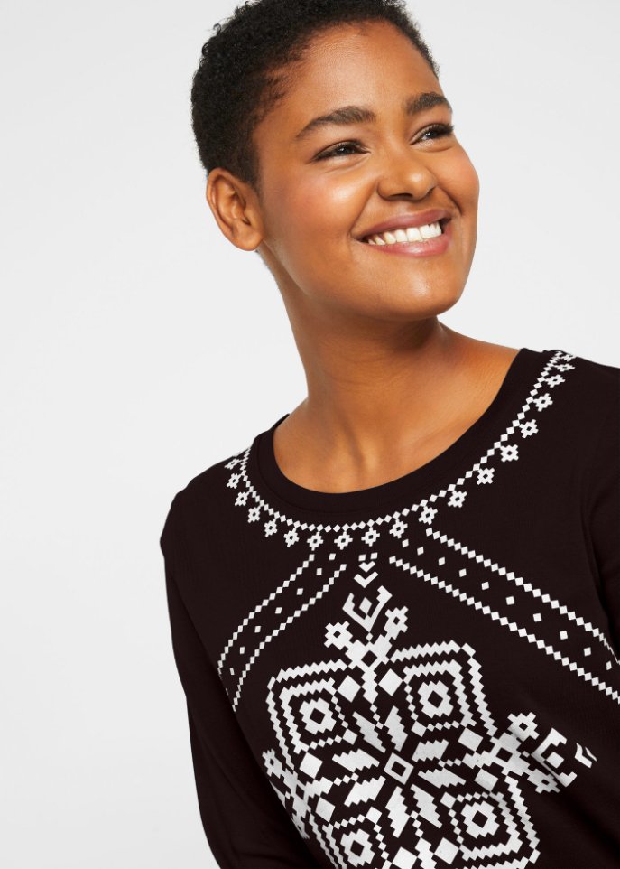 Baumwollripp-Langarmshirt mit Norwegermotiv