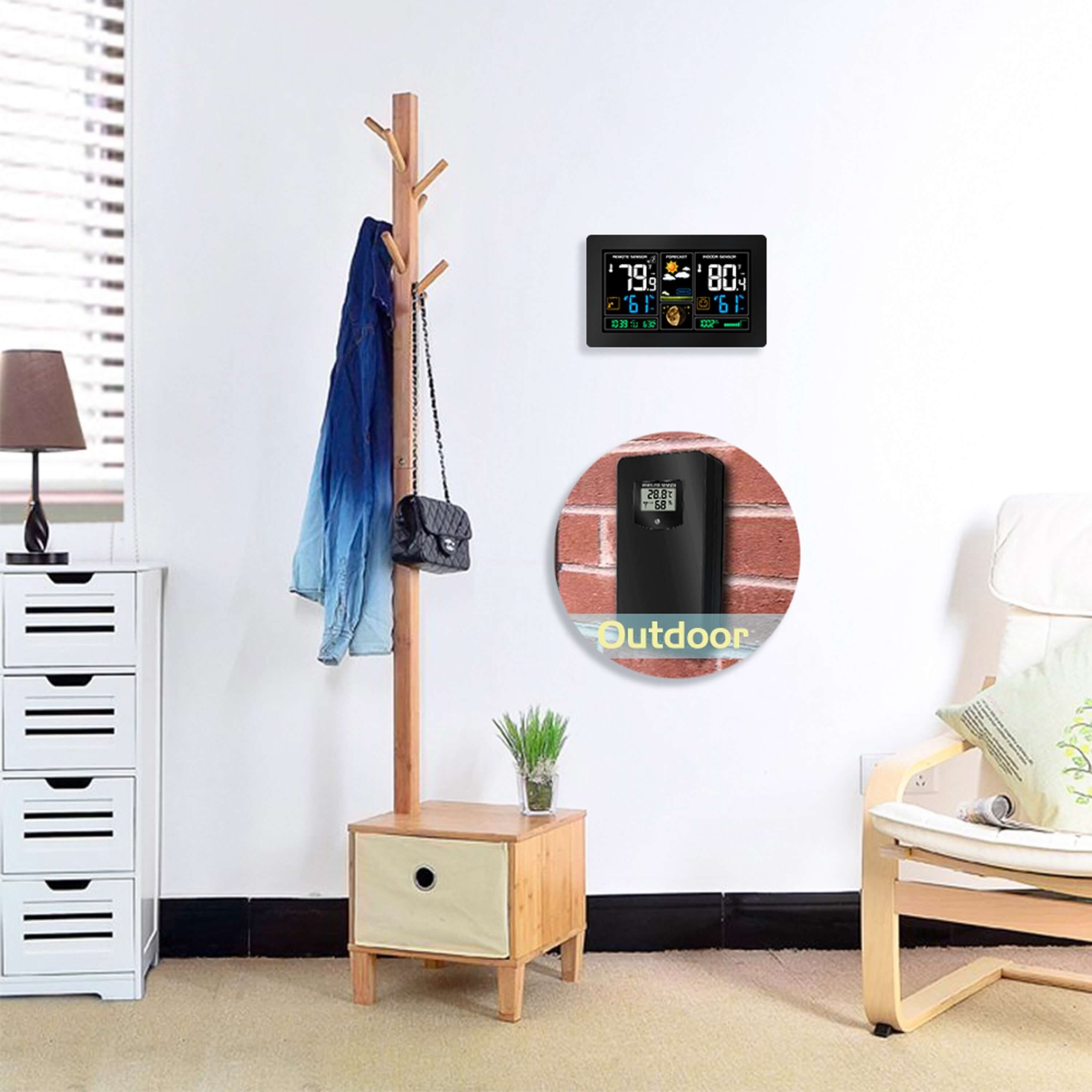 echos Eco-450 Funkwetterstation (mit Funk-Außensensor, Wettervorhersage mit Kalender, Mondphasenanzeige, Farbdisplay mit Dimmfunktion, Alarmfunktion, Funk-Außensensor mit LCD-Display)