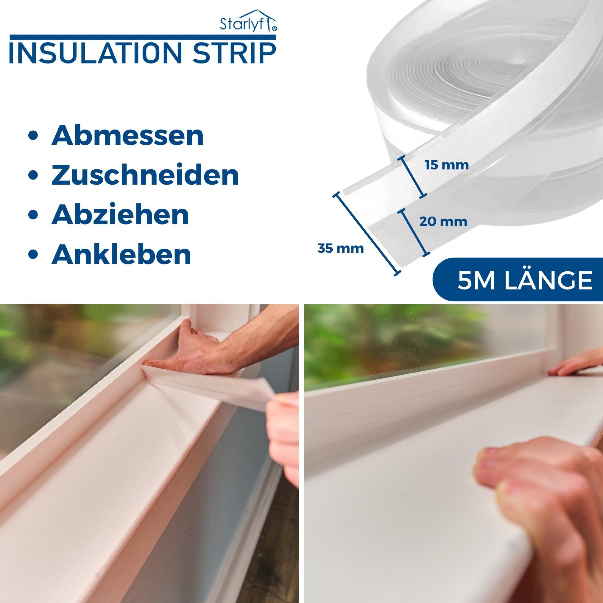 Starlyf Dichtungsband Insulation Strip, (Spar Set, 1-St., 1er, 2er oder 4er Pack), Dichtband für Tür Fenster, Zugluftstopper, 5 Meter, selbstklebend