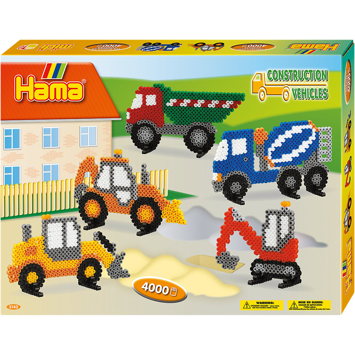 HAMA 3143 Geschenkset Baufahrzeuge, 4.000 midi-Perlen & Zubehör