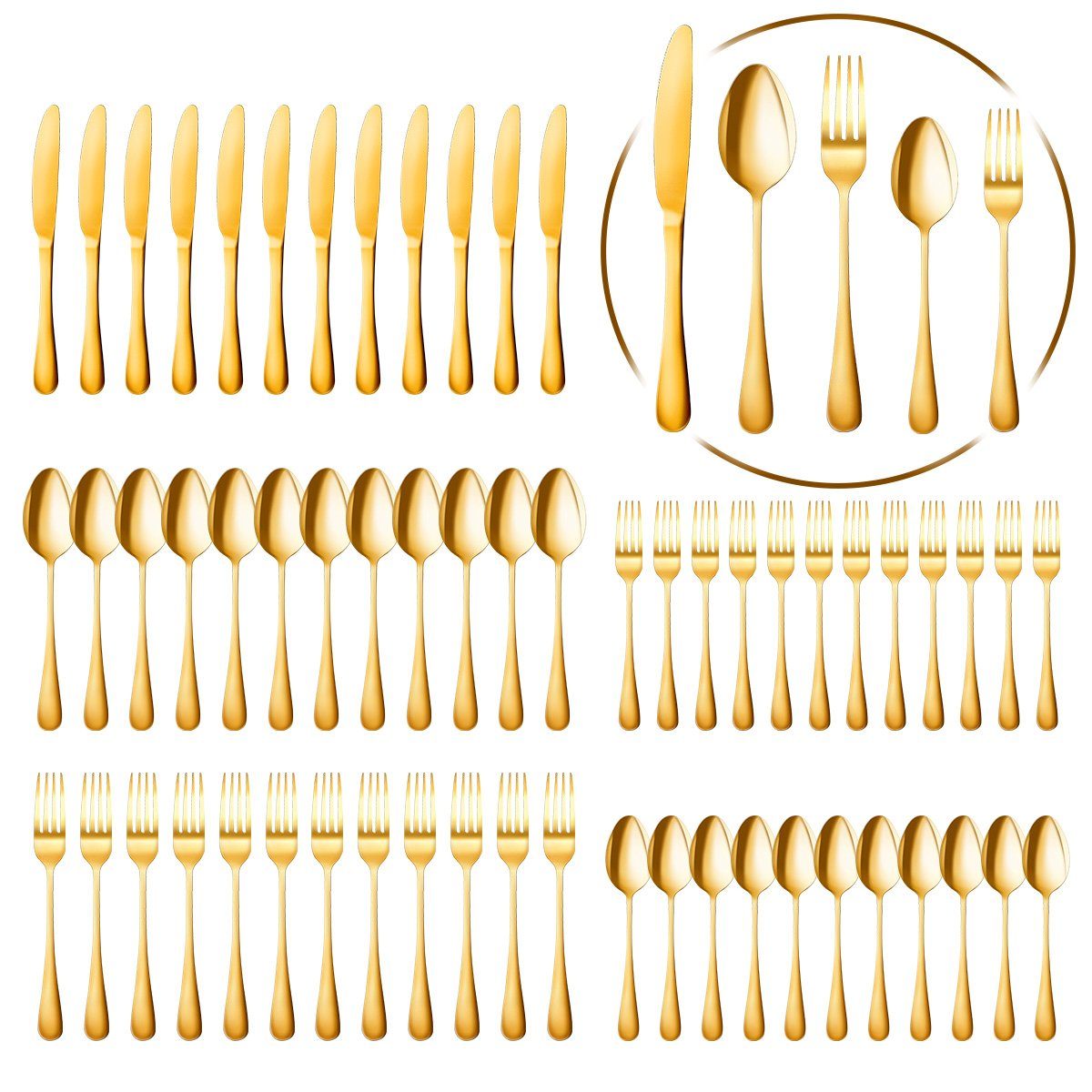 LifeImpree Besteck-Set 60tlg. Besteckset für 12 Personen mit luxuriöser Holzbox, Essbesteck Set aus Edelstahlbesteck, Spülmaschinenfest