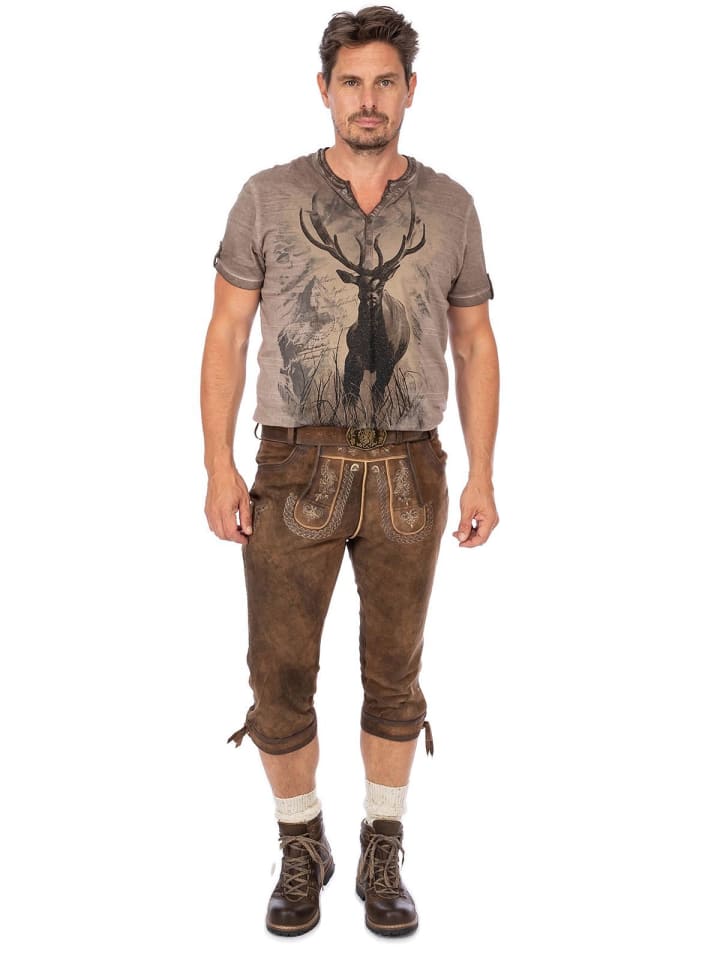Gwandler Lederhose MICHELBACH-gespeckt in dunkelbraun günstig kaufen