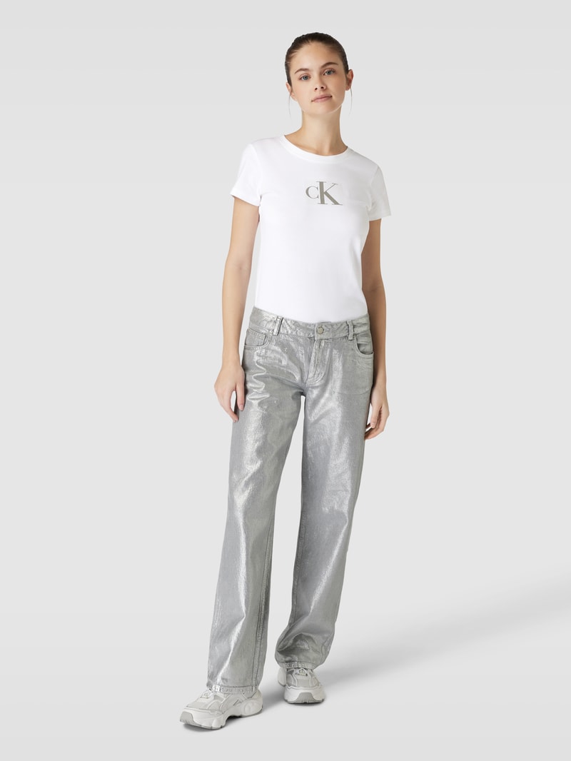 Slim Fit T-Shirt mit Paillettenbesatz Modell 'SEQUIN' in weiss