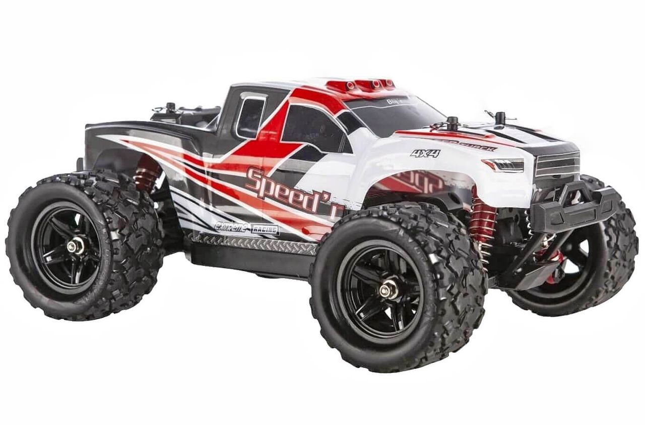 Blijr Blij´r Speed´r ferngesteuerter RC Monstertruck Rot 45 km/h, 1:18, 2 Akkus, Allrad, 100m, Ersatzkarosserie