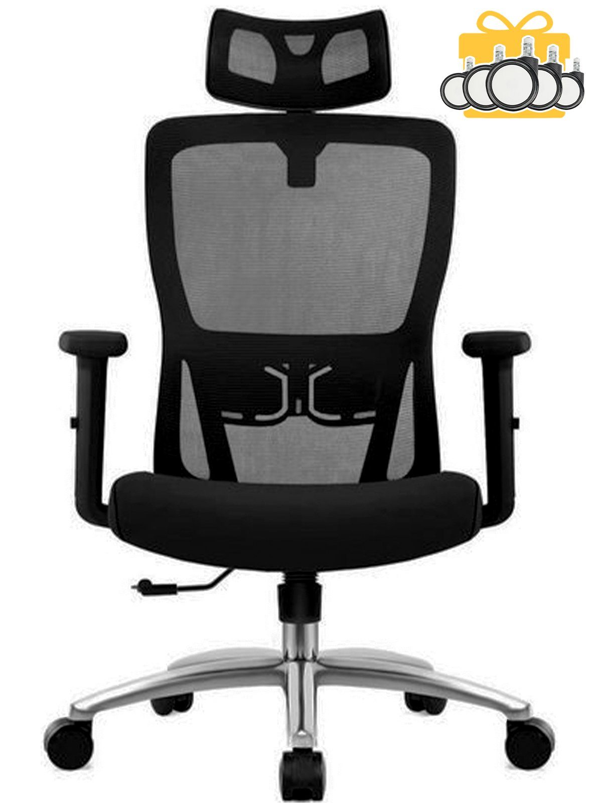 Durrafy Bürostuhl Bürostuhl Ergonomischer, Mesh Drehstuhl, Schreibtischstuhl,Chefsessel, mit Wippfunktion bis 120°, Bürostuhl 150KG