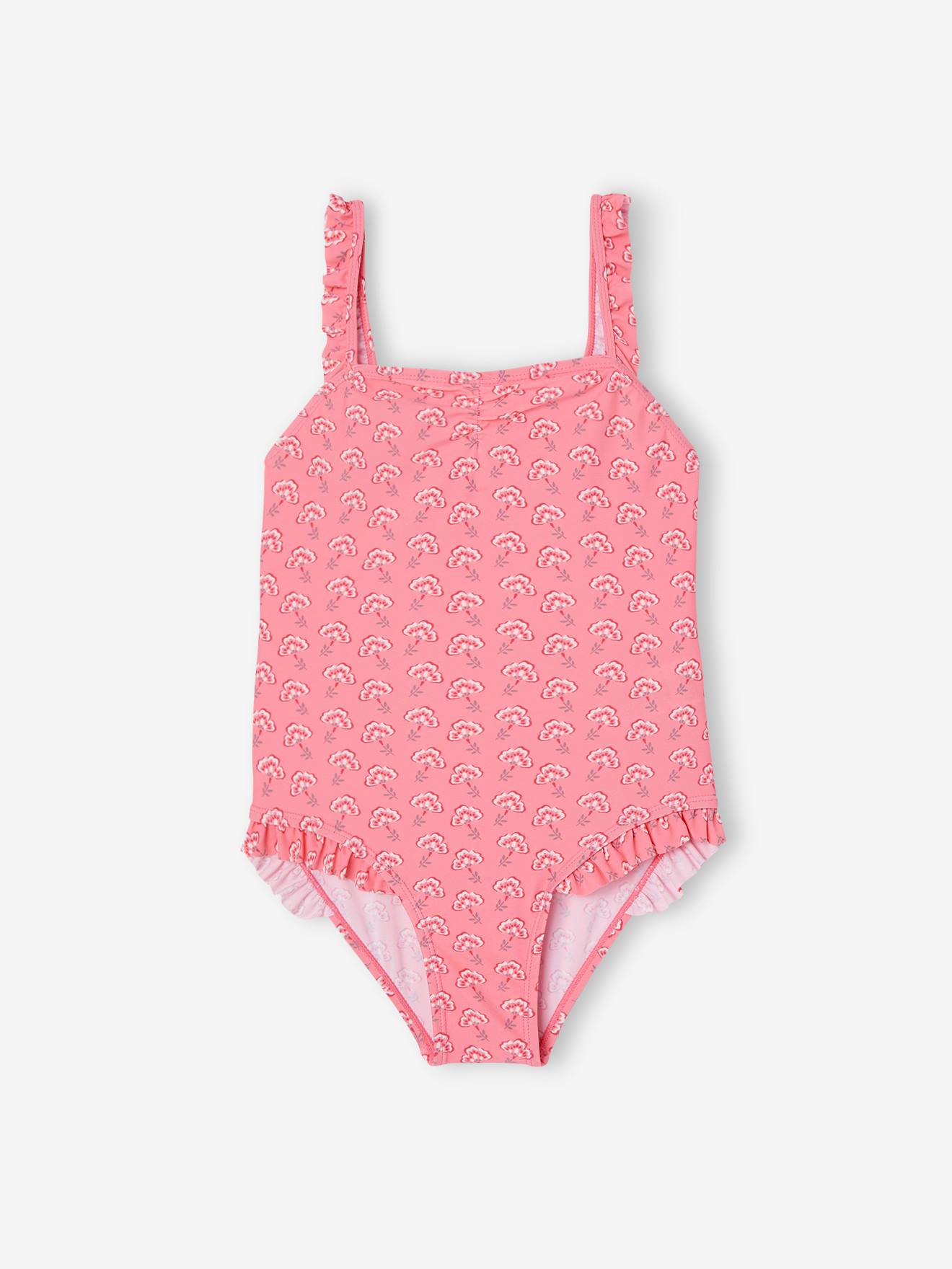 Vertbaudet Mädchen Badeanzug mit Volants Oeko-Tex - rosa