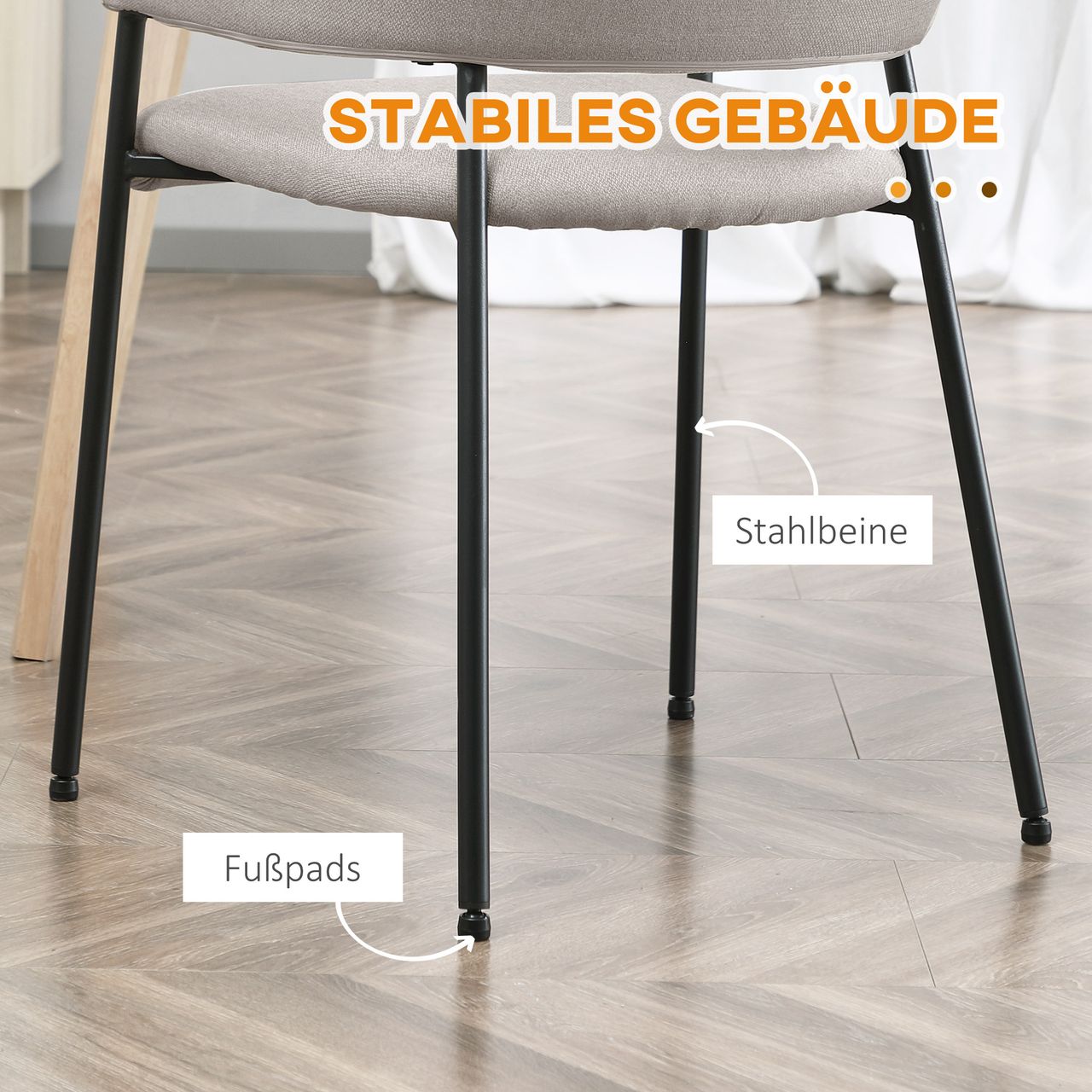 HOMCOM 2er Set Esszimmerstühle Küchenstuhl mit Rückenlehne, Leinenoptik Beige