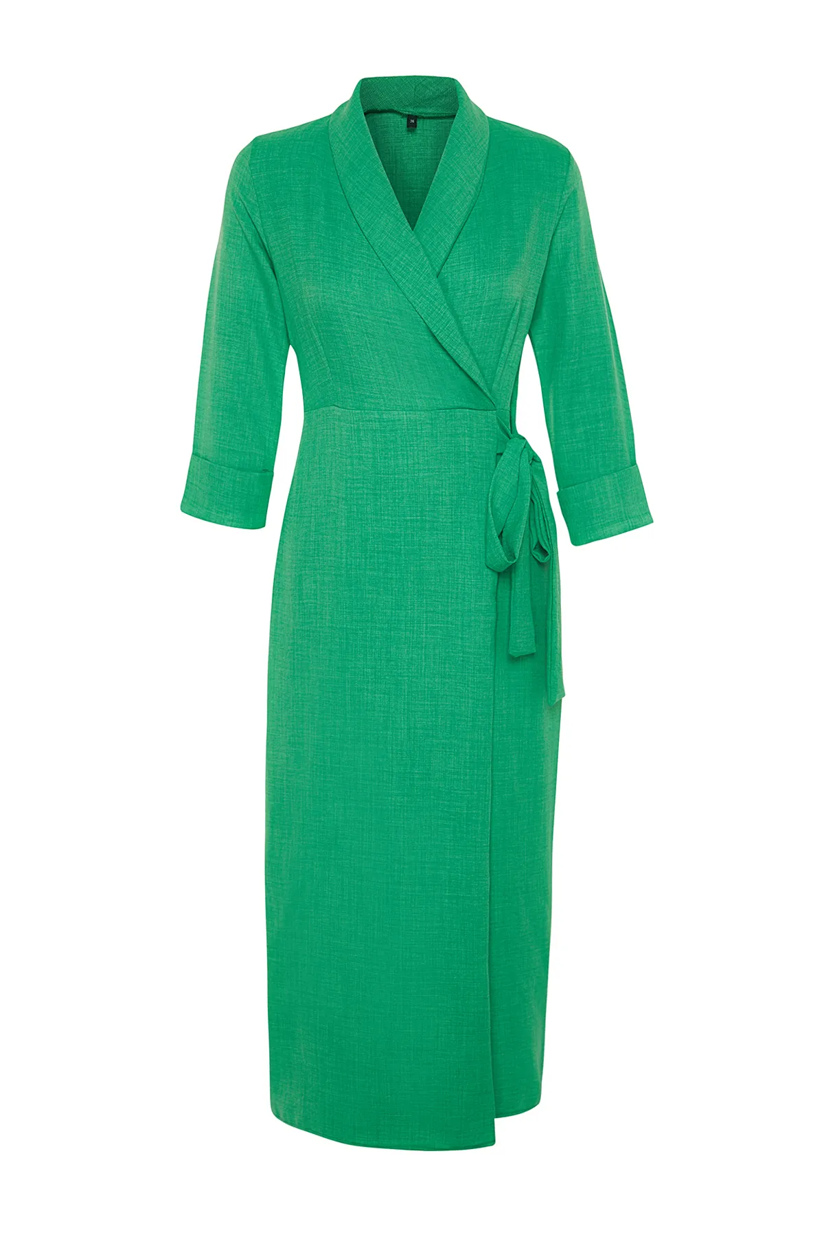 Trendyol Modest  Khakifarbenes, zweireihiges Webkleid in Leinenoptik TCTSS24EB00021