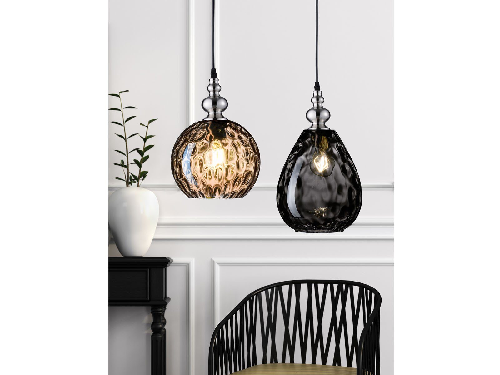 meineWunschleuchte LED Pendelleuchte, LED wechselbar, Warmweiß, Glaskugel Lampenschirm Rauchglas Designer-lampen über-n Esstisch Ø20cm