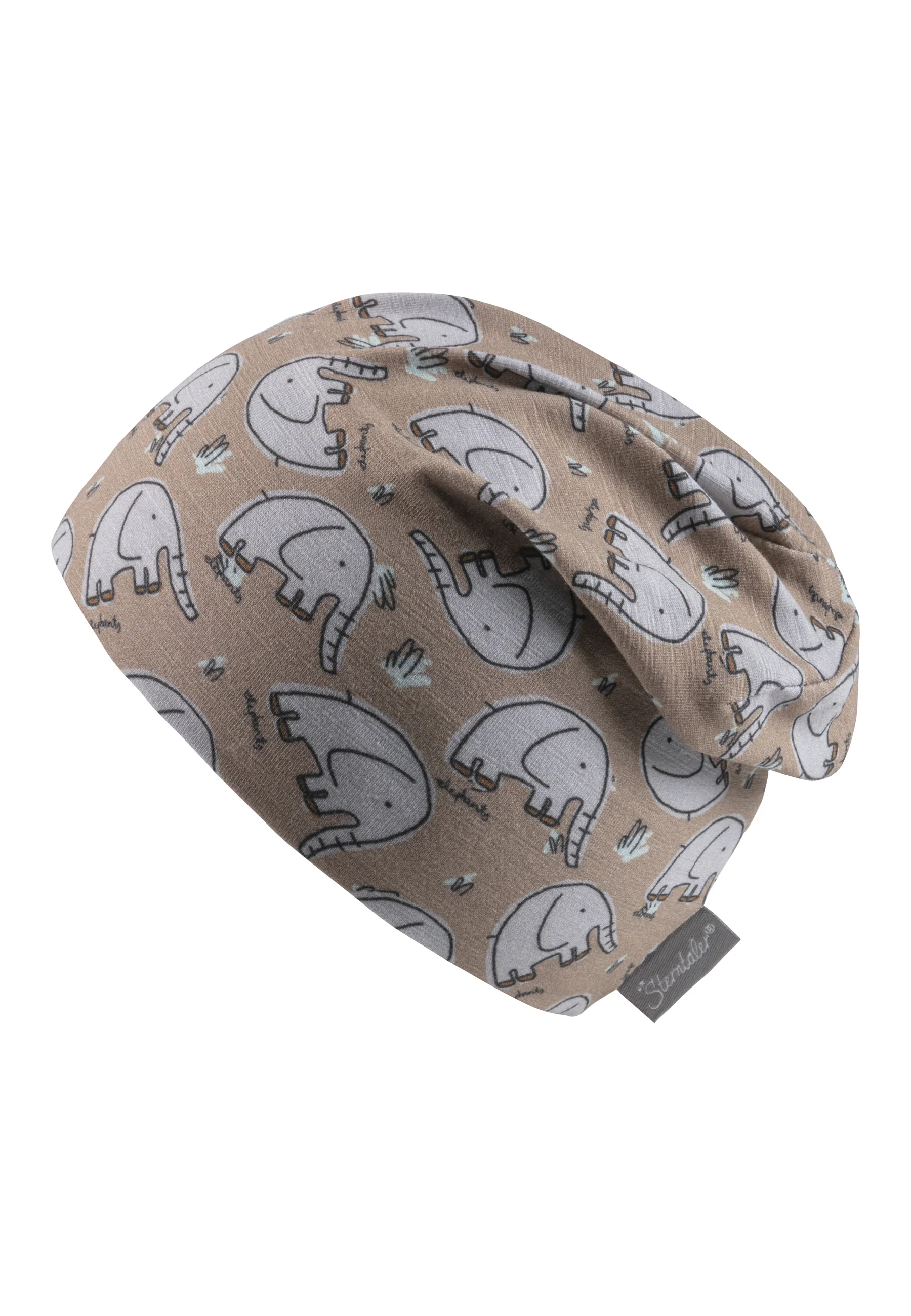 Beanie bedruckt mit einem Allover-Elefanten Motiv