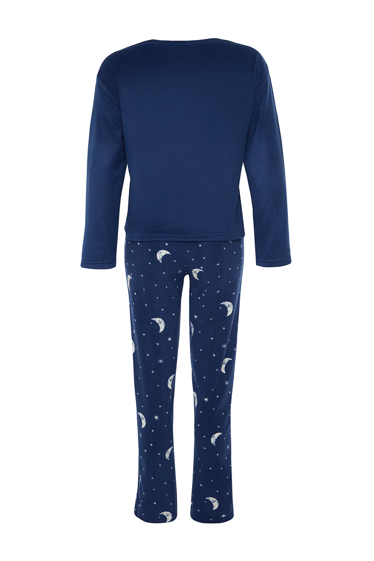 Trendyol Collection  Marineblaues Pyjama-Set aus Fleece mit T-Shirt und Hose und Galaxie-Muster THMAW24PT00027