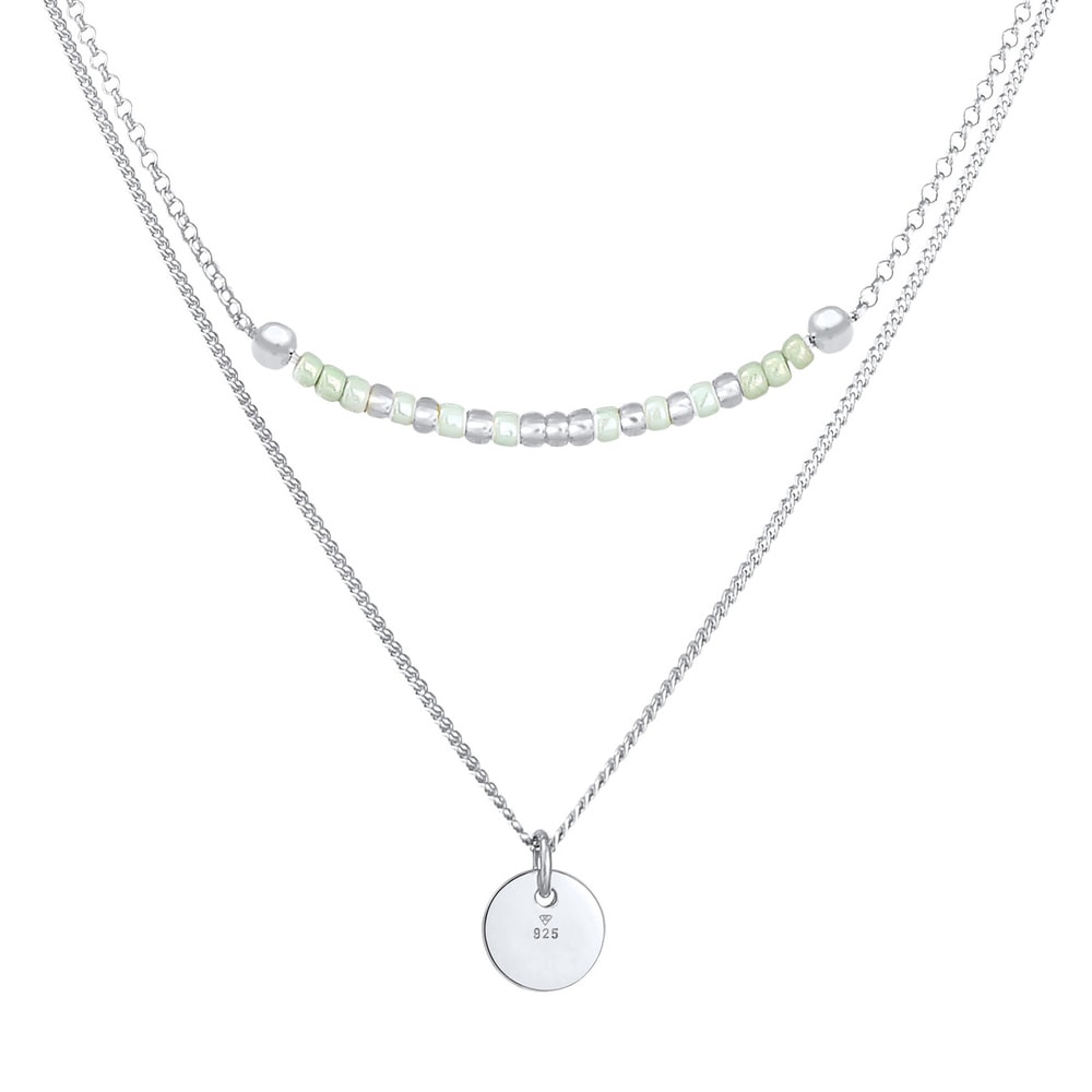 Elli Elli Collier Pendentif femme plaque perles 2 couches en argent sterling 925 collier