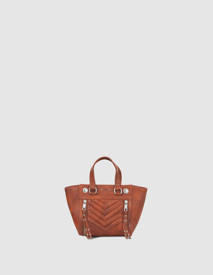 Sac cabas 1440 Small orange cuir embossé croco Femme