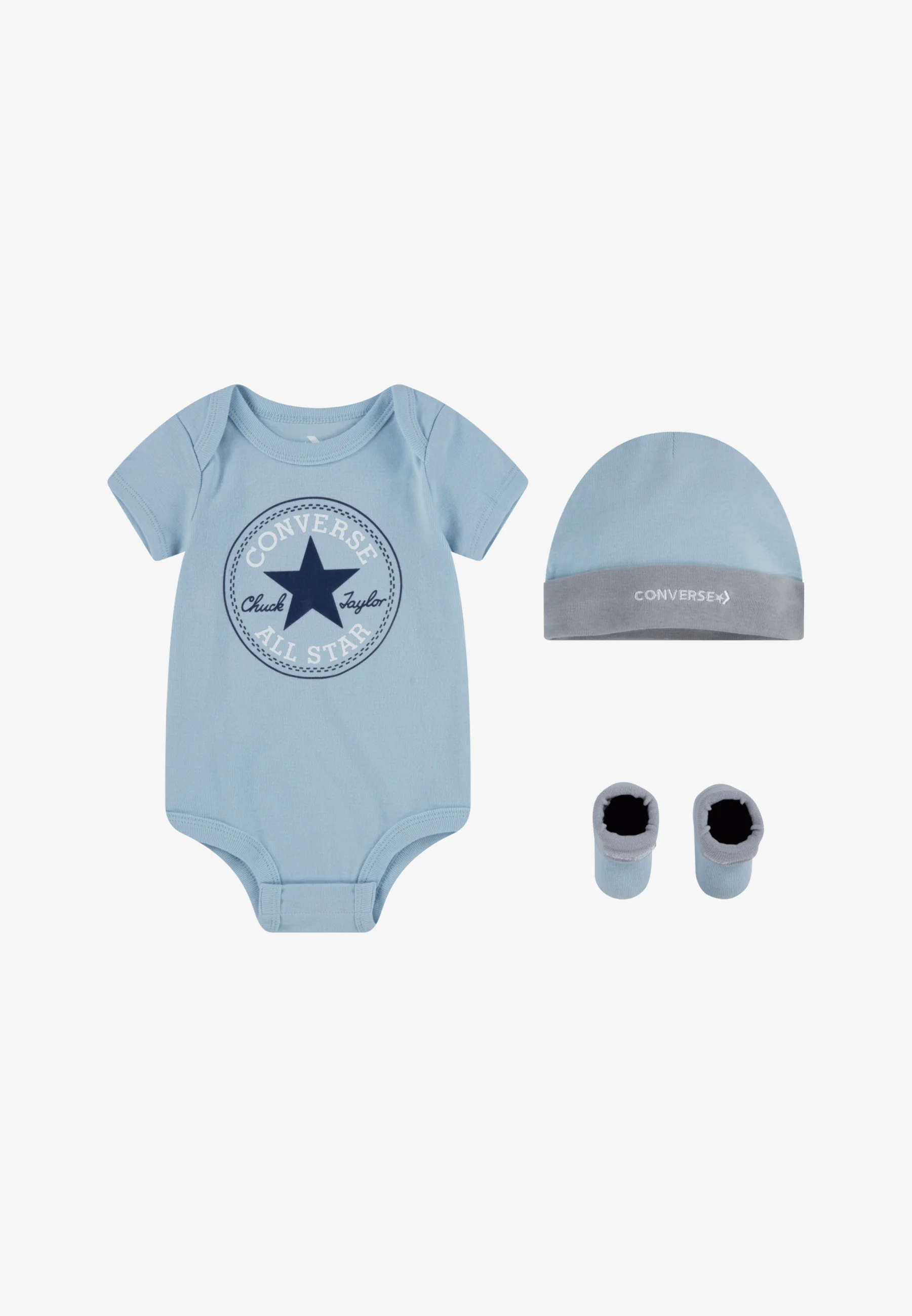 Conjunto unisex de gorro, body y botín para bebé Converse Classic - Regalo para baby shower