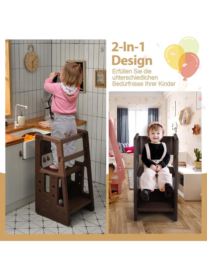 COSTWAY 2 Stufen Lernturm in Braun günstig kaufen 90 cm