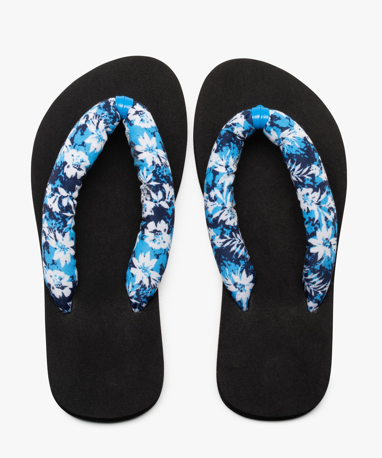 Tongs fille à brides rembourrées en tissu fleuri bleu | GEMO