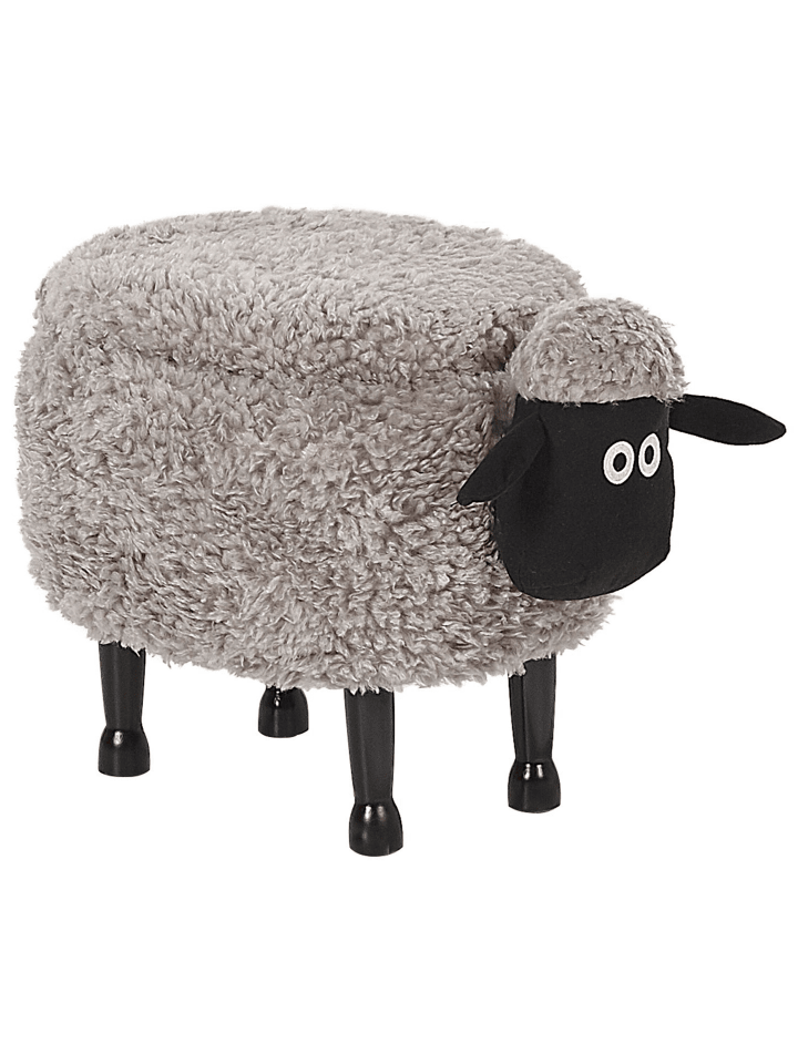 Beliani Tierhocker SHEEP in Grau/Dunkler Holzfarbton/Schwarz günstig kaufen onesize