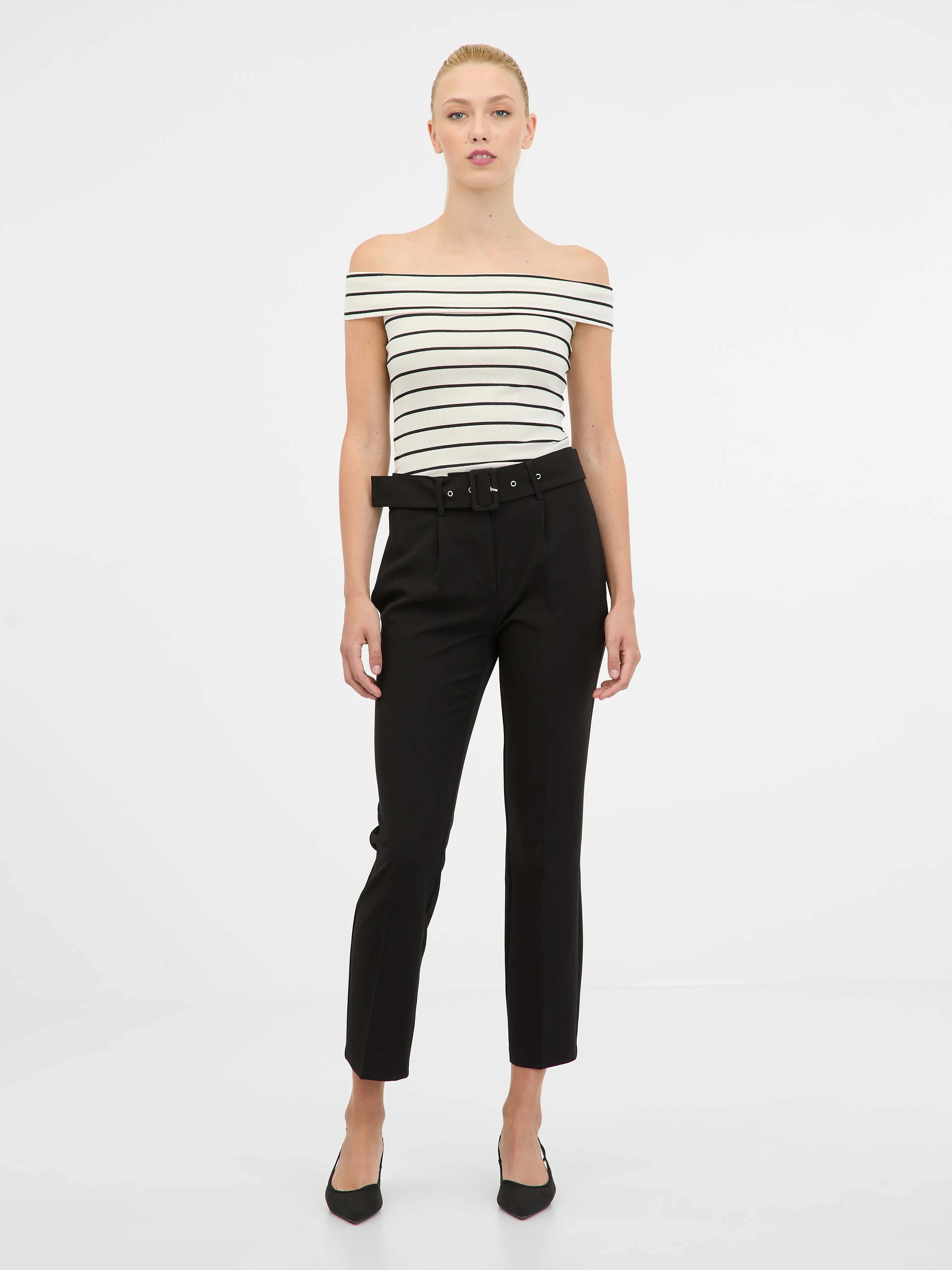 Weiß-schwarzes Damen-Kurzarm-T-Shirt ORSAY