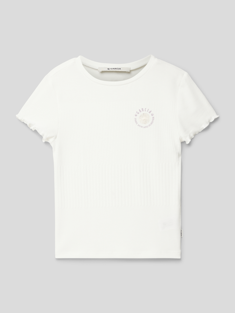 T-Shirt mit Viskose-Anteil und Label-Print in weiß