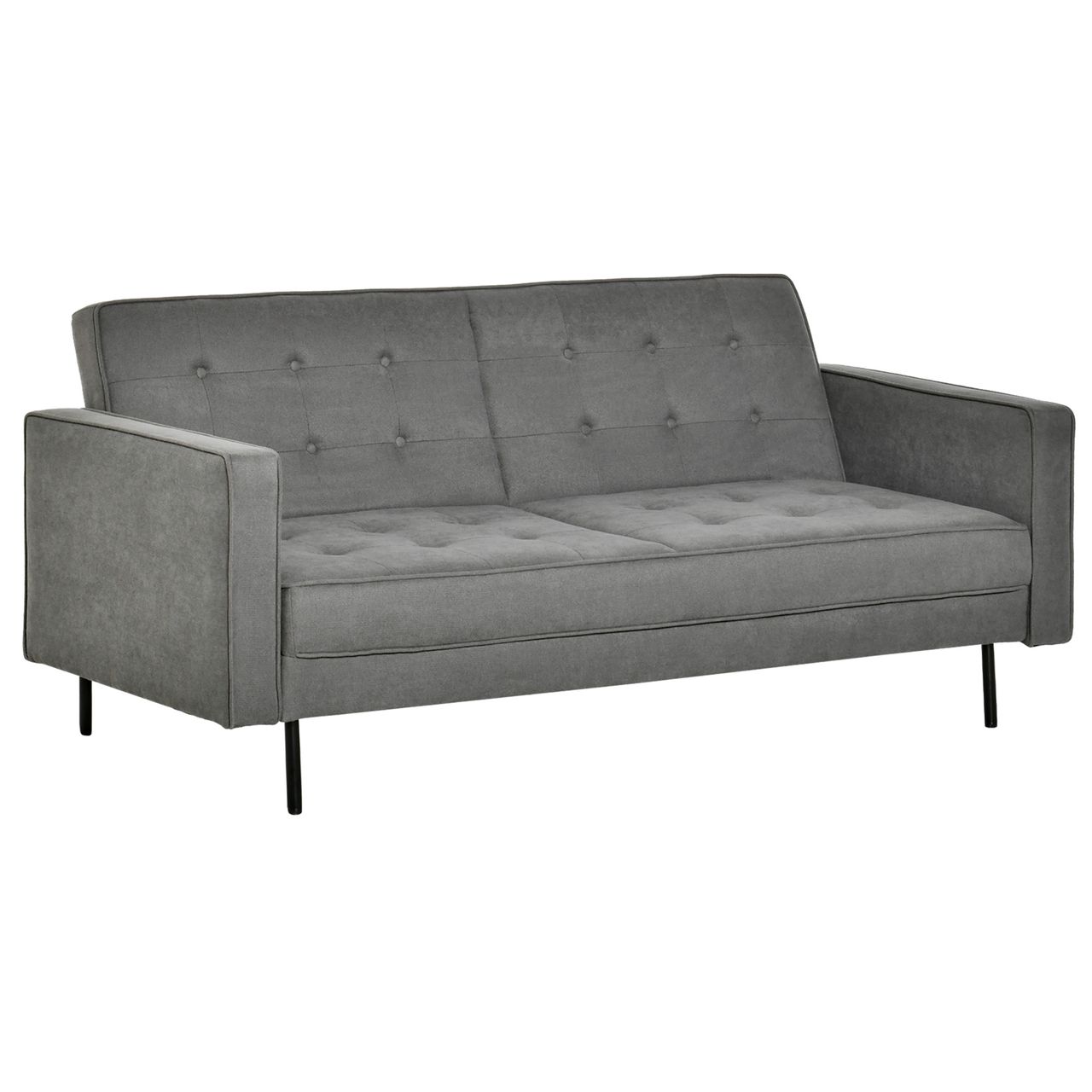 HOMCOM Schlafsofa 3-Sitzer Schlafcouch Stoffsofa Sofa mit Schlaffunktion Bettsofa mit verstellbarer Winkel Vintage Eukalyptusholz Baumwolle Grau