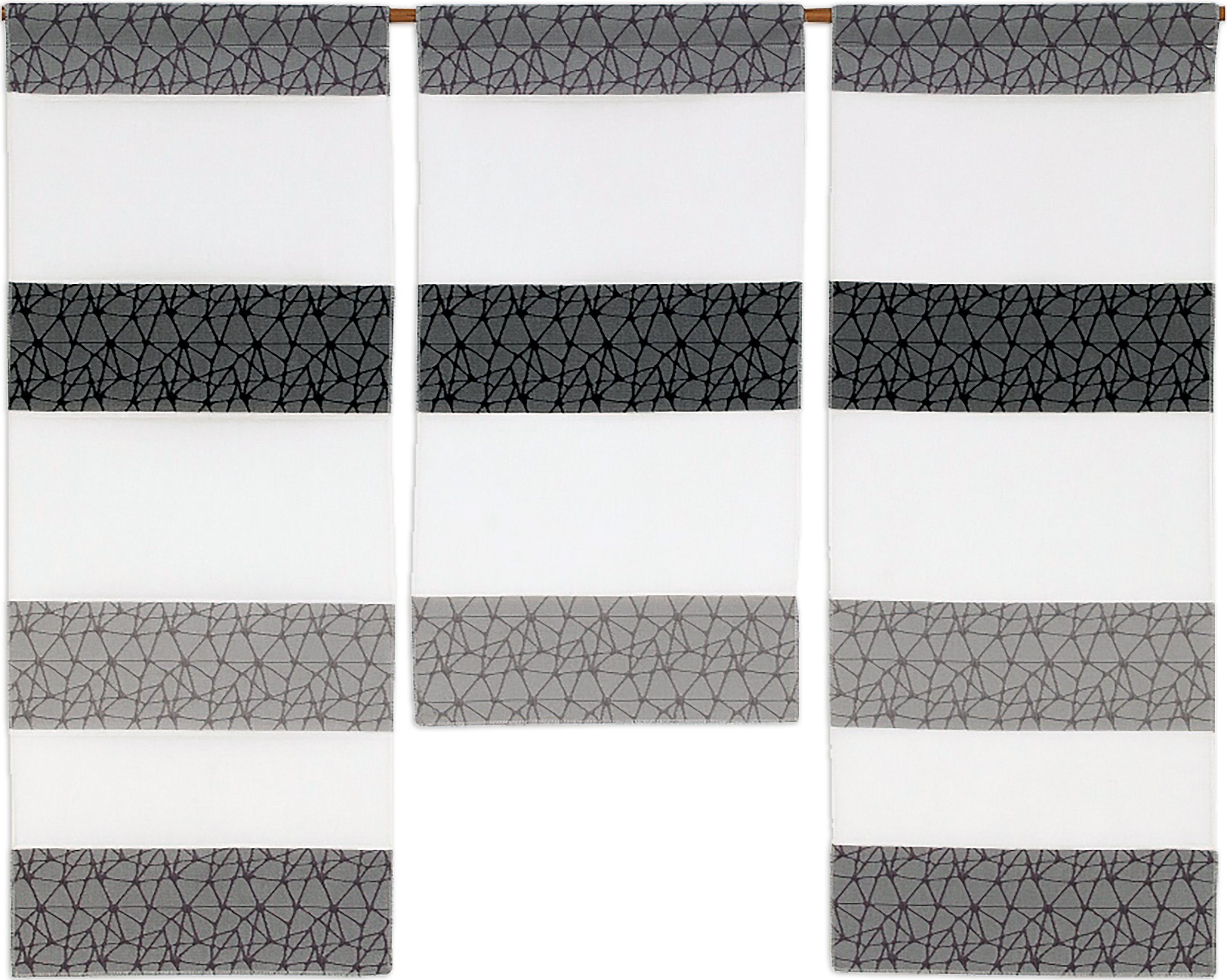 Scheibengardine 3er Set Miniflächen Vorhänge Scheibengardine Küchengardine 2292 Weiß Grau Hellgrau, EXPERIENCE, Stangendurchzug (3 St), halbtransparent, Jacquard, 3er Set Flächenvorhänge
