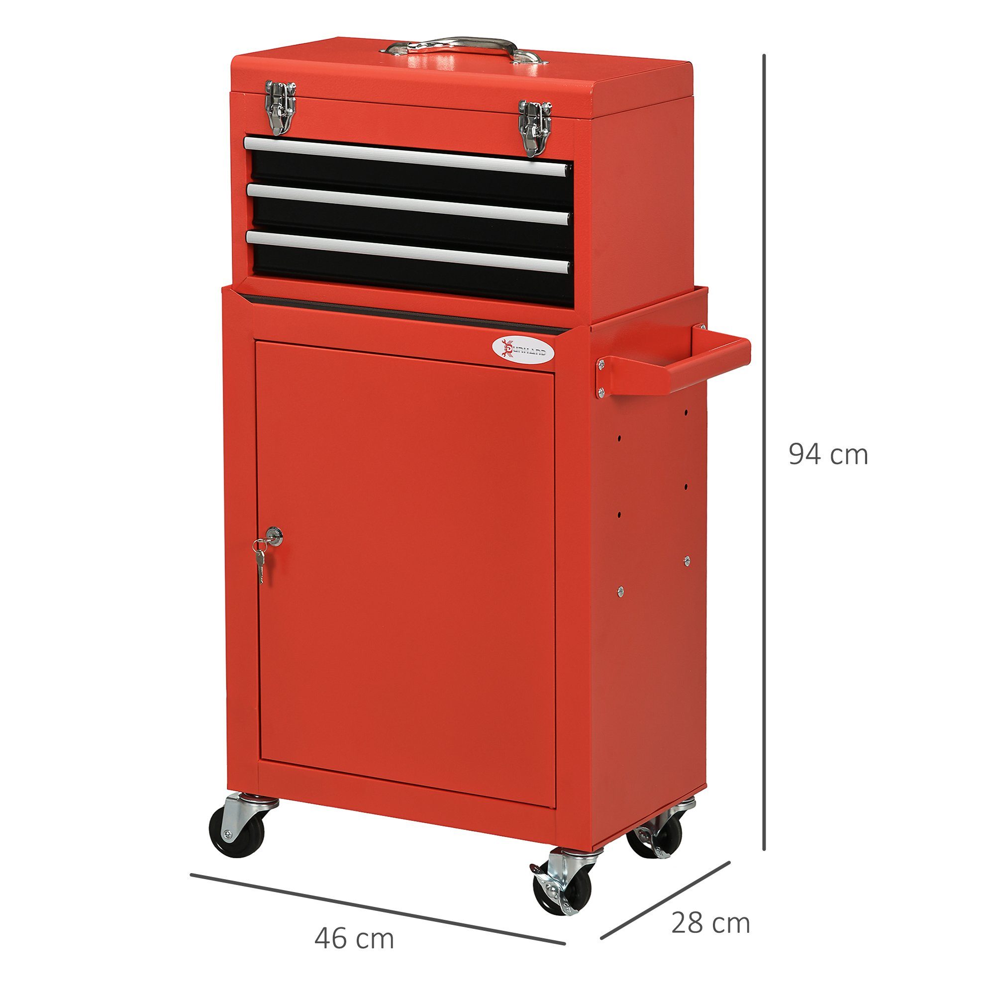 Durhand Werkzeugwagen Werkzeugschrank, Werkzeugkasten Set mit 3 Schubladen, leer, max. Traglast:40 kg, 1-tlg. Werkzeugset, (Werkzeugkiste Set, 1-tlg., Werkzeugkoffer Set), 3-stufig verstellbar