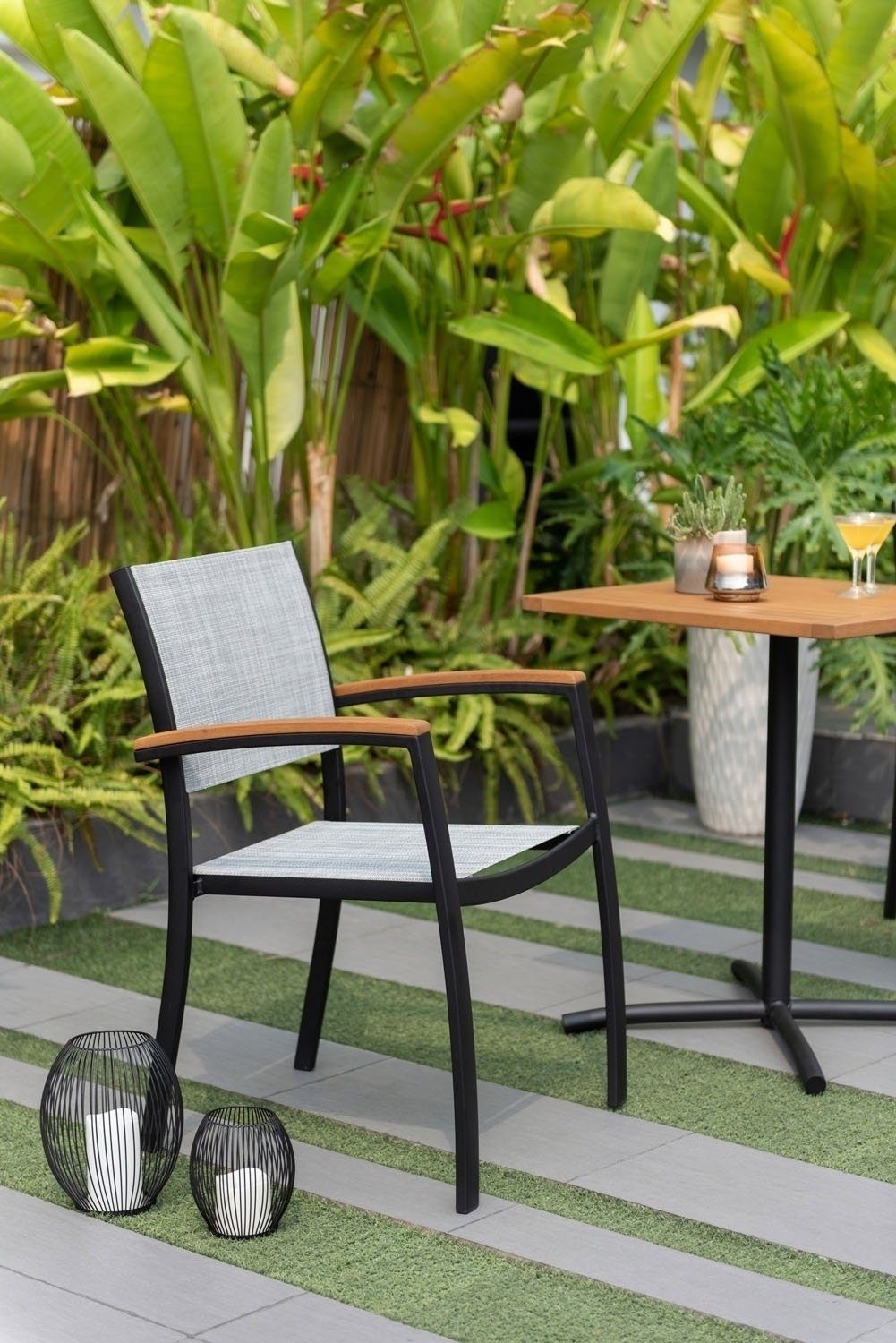 Outdoor Gartenstuhl KINGSBURY, 2er Set, Aluminium, Schwarz, Grau, (Set, 2 St), Textilen, stapelbar