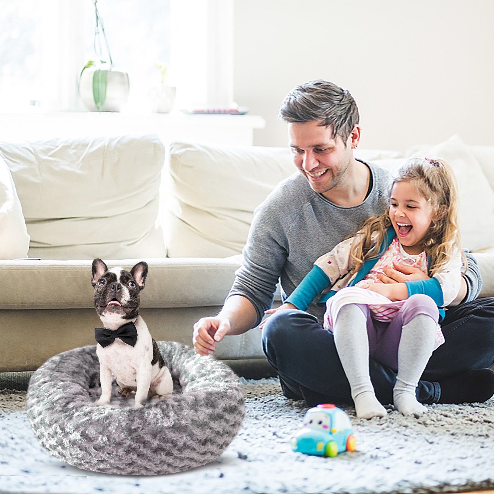 CALIYO Tierbett Hundebett Hundekissen Katzenbett, Waschbar Hundesofa, flauschig Kissen Rund aus Plüsch für Kleine, Mittelgroße Hunde, Katzen