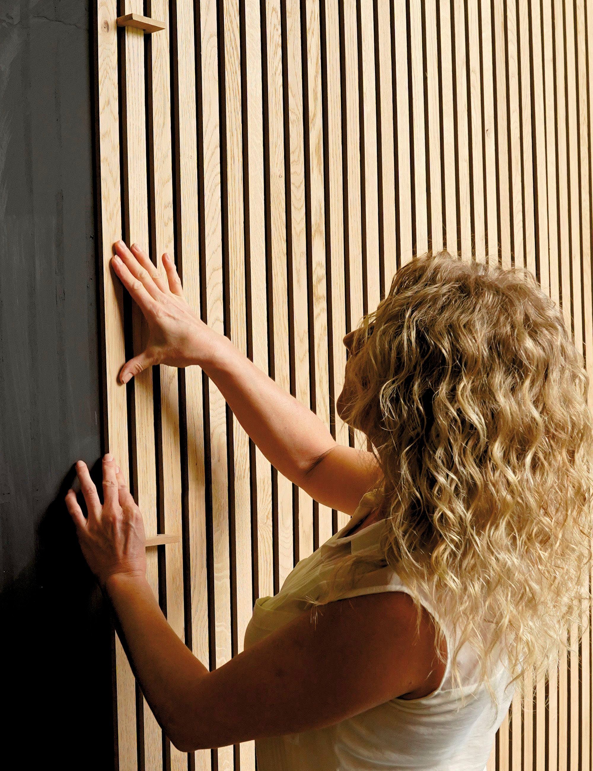 acous Wandpaneel acous STIX Eiche, BxL: 3,45x250 cm, 0,51 qm, (Spar-Set, 24-tlg) Echtholz-Dekoleiste selbstklebend, 6x 4er-Set inklusive Distanzhalter